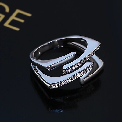 #ad 18k White Gold Plated Square Ring made w Swarovski Crystal Stone Designer Style $49.00