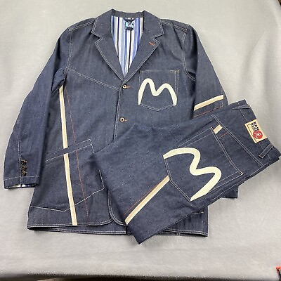#ad Vintage Raw Blue Jean Outfit Set XL Jacket 36x33 Jeans Blue Baggy Hip Hop Y2K $183.99