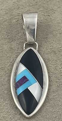 #ad Jay King DTR Desert Trading Co. Sterling Onyx Turquoise MOP Pendant 2 1 4quot; $89.99