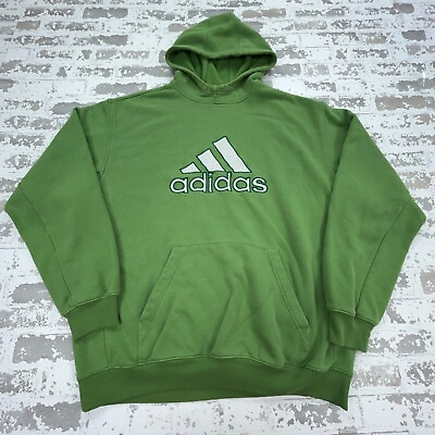 #ad Adidas Hoodie Men 2XL XXL Green White Sweatshirt Sweater Performance Spell Out * $19.91
