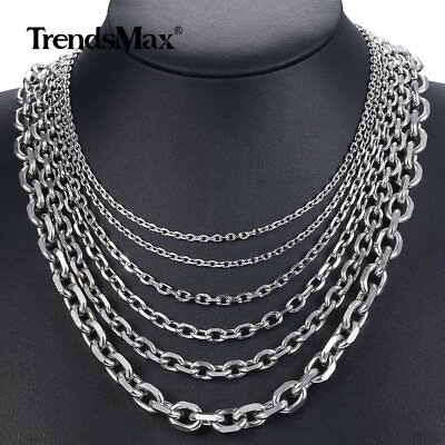 #ad Multi Sizes Cable Rolo Link Stainless Steel Chain Necklace Men Boys Choker Gift $12.99