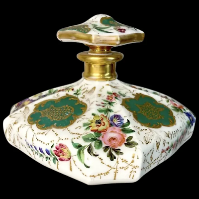 #ad Exquisite 20th Ct French Porcelain Perfume Bottle adorned with Floral Splendor $225.00
