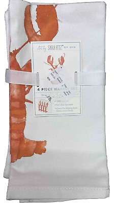 #ad NEW SARA FITZ Cloth NAPKINS SET OF 4 Lobster 18 X 18 100% COTTON NWT $19.00