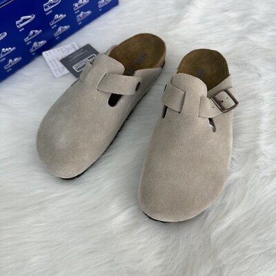 #ad New Birkenstock Boston Taupe Suede Soft Leather Footbed Narrow Select Size $106.62