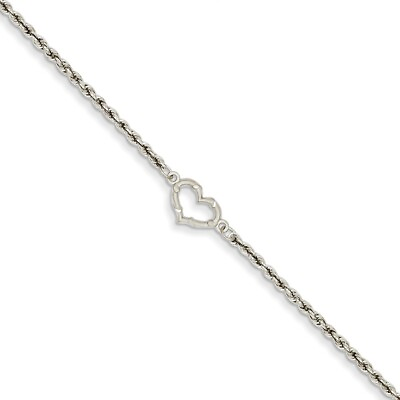 #ad 14k Gold White Gold Rope with Heart Anklet 10 Inch $328.98
