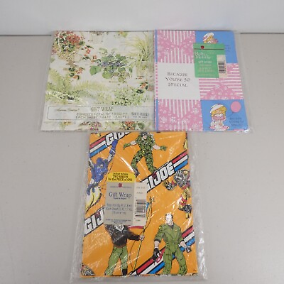 Lot of 3 Vintage Gift Wrap Wrapping American Greeting Various Prints GI Joe NEW $8.95