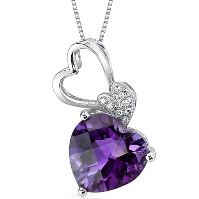 #ad 14k White Gold 2.33 cts Amethyst and Diamond Pendant 18quot; $175.99