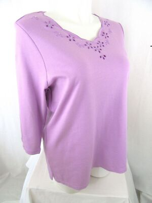 #ad #ad Quacker Factory Size 3X Lilac Eyelet Scalloped 3 4 Sleeve T shirt $22.99