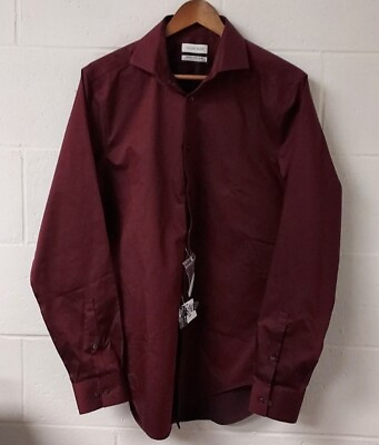 #ad NWT $99 Calvin Klein Men Wine Slim Fit French Cuff Button Dress Shirt 15.5 34 35 $44.99