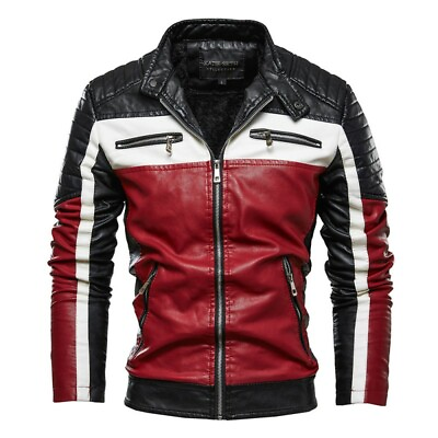 #ad Mens Leather Jacket Outwear Slim Fit Thick Winter Zipper Motorcycle race Biker AU $100.83