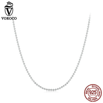 #ad VOROCO 925 Sterling Silver Flash Bead Chain Basic Necklace Women Gifts Jewelry $9.88