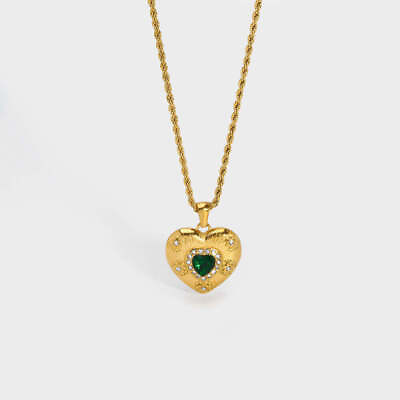 #ad Heart Pendant Gold Necklace Plated 18K Emerald Rope Chain Simulated Peridot $44.49