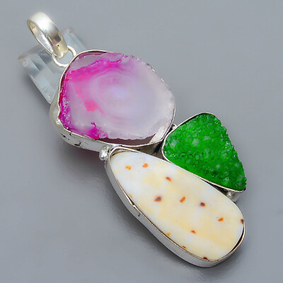 #ad Natural Agate Drusy 925 Sterling Silver Plated Handmade Pendant 2.73quot; P4315 230 $9.60