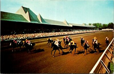#ad Horses Long Stretch grandstand Saratoga Race park postcard $2.88