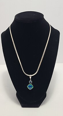 #ad Sajen Sterling 925 Bicolor Peacock Caribbean Quartz Trillion Pendant Necklace $98.95