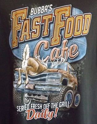 #ad Unisex Pre Shrunk Cotton T Shirt Bubba#x27;s Fast Food Cafe Sz L Fresh Off the Grill $10.95