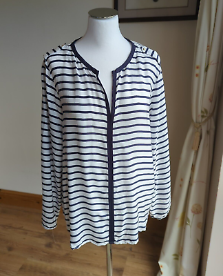 #ad Zara Basic Navy White XL Blouse Soft Modal. Nautical. Breton .Long Sleeve. GBP 6.95