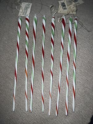#ad Vintage Hand Blown Glass Icicle Peppermint Stick Twisted Ornaments Lot Of 8 $24.99