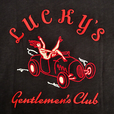 #ad Lucky Brand STRIP CLUB Shirt ADULT LARGE BLACK STRIPPER CARS CASUAL MENS NWT $24.98