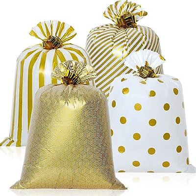 #ad #ad 4 Pieces 48 Inch Gold Pattern Extra Large Gift Bags with 4 Pieces Gold Pull F... $26.92