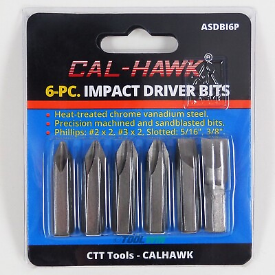 #ad 6 pc Impact Driver Bits Phillips #2 #3 Slotted Flat 3 8quot; 5 16quot; Hex Shank Hammer $8.94