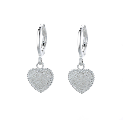 #ad Women Girl 925 Silver Plated LeverBack Drop Dangle Heart Charm Hoop Earrings S6 $4.95
