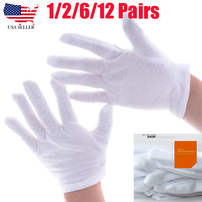 #ad #ad White Cotton Work Gloves Soft Thin Jewelry Coin Silver Inspection 1 12 Pairs $6.95