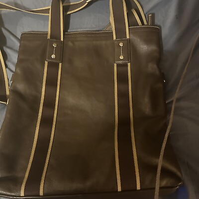#ad Brown Coach tote bag2way Charles foldover Heritage stripe MINT HARD TO FIND COLO $125.00