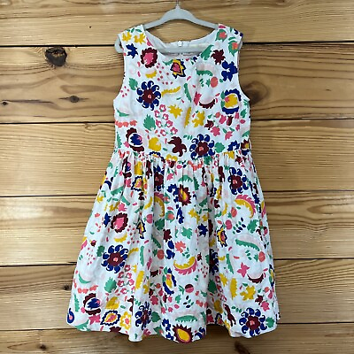 #ad Mini Boden Dress Girls 6 7Y Linen Blend Floral White Multicolor Full Skirt B171 $17.49