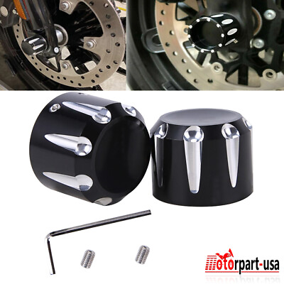 #ad Black CNC Cut Front Axle Cap Nut Covers For Harley Touring Road King Glide Dyna $13.29