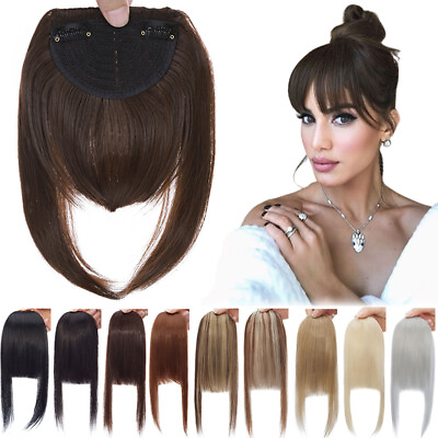 #ad One piece Topper Neat Bangs Real As Human Hair Extensions Natural Clip in Fringe $10.30