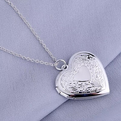 #ad #ad 925 Sterling Silver Heart Necklace Locket Photo Pendant 18quot; Link Or Snake Chain $9.99