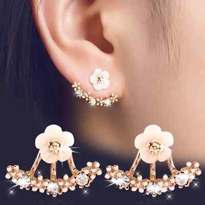 #ad Cute Girls Delicate Zircon Earrings Flower Shaped Crystal Dangle Earrings Trendy $12.98