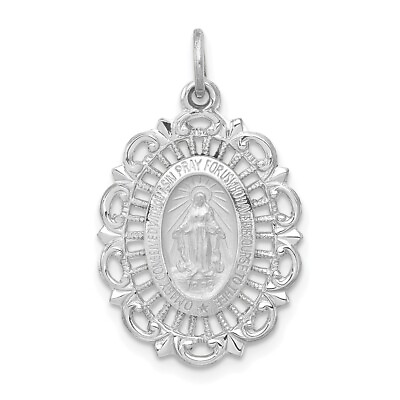 #ad 14k White Gold Miraculous Medal Solid Charm Bracelet Necklace $366.20