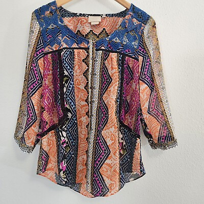 #ad Anthropologie Vanessa Virginia Blouse Womens 10 Boho Embroidered Flowy Festival $24.99