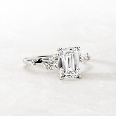 #ad 18K White Gold Band Certified Diamond Ring Emerald Cut 2.30 Ct IGI GIA Lab Grown $2332.00