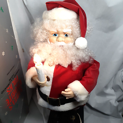 #ad Santa’s Favorite Folks Animated Illuminated 24quot; Tall Santa Claus Figure w Candle $25.95