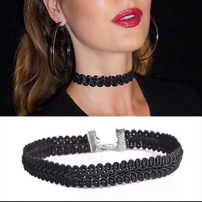 #ad Black Lace Wave Choker Necklaces Women Party Fashion Jewelry Rope Chain Necklace $10.28