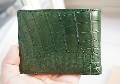 #ad Genuine Alligator Crocodile Leather Skin Men Bifold Wallet Handmade Green #T19 $56.90