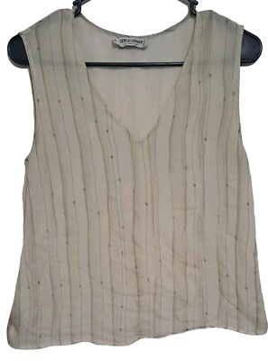 #ad Gorgio Armani Womens Off White Striped Sleeveless Striped Sheer Top Size 8 $15.00