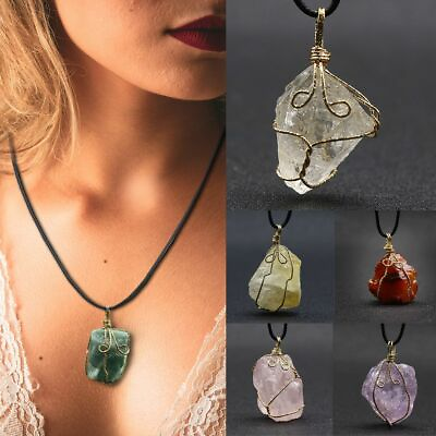 Gemstone Pendant Necklace Gift Natural Quartz Crystal Point Chakra Healing Stone $7.43
