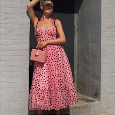 #ad Betsey Johnson Valentine’s Red Heart Print Mesh Pretty In Pink Velvet Straps NWT $112.00