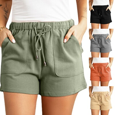 #ad Ladies Summer Shorts High Waist Beach Short Hot Pants Baggy Elastic Women $18.69