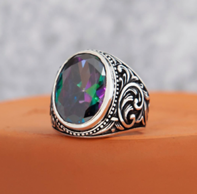 #ad Turkish Handmade 925 Sterling Silver Mystic Topaz Stone Gift Mans Men#x27;s Ring $44.00