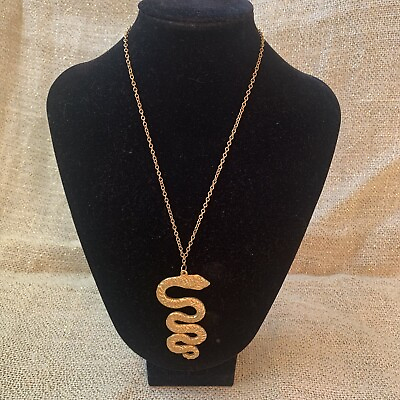 #ad Gold Tone Coiled Snake Pendant Necklace Curled Serpent Boho Statement Unique $34.95