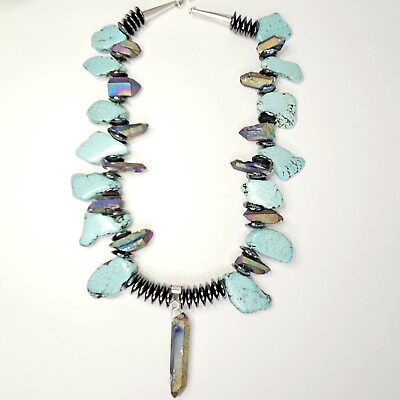 #ad Turquoise and Rainbow Quartz Necklace With Pendant $99.99