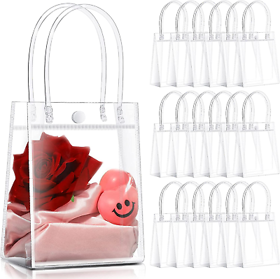 #ad 80Pcs Clear Plastic Gift Bags with Handles Small Transparent PVC Gift Bags Reusa $63.07