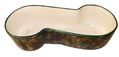#ad Ceramic Planter Gold Aqua Green Glaze Oblong quot;Squot; Shaped Vintage Handmade Signed $19.95
