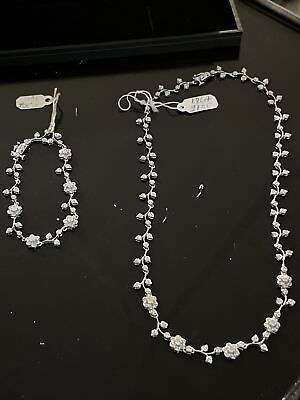 Floral Vine Pattern Diamond Necklace 14kt White Gold Matching Bracelet STUNNING $3599.99