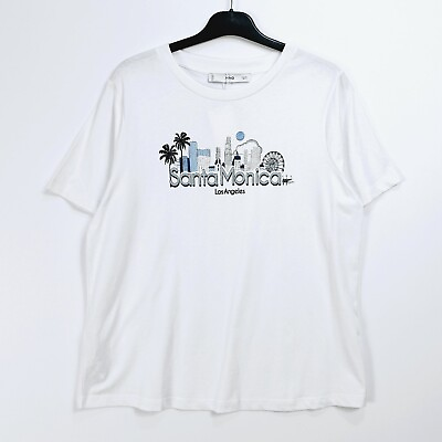 #ad Mango NEW Printed Cotton Blend T Shirt White Large GBP 12.00